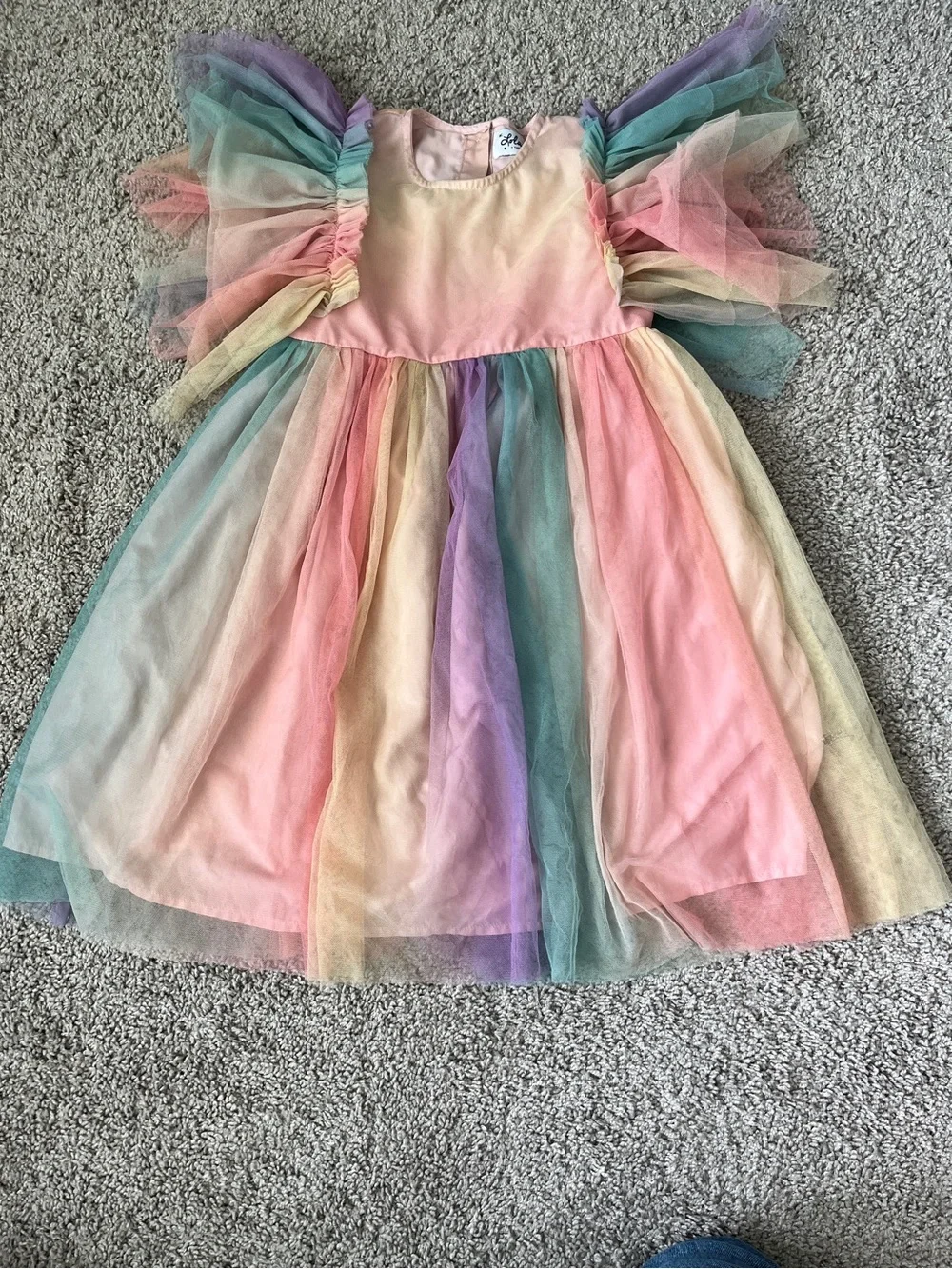 Lola & the Boys Rainbow Tulle Dress Girls Size 8 Pastel Puff Sleeve